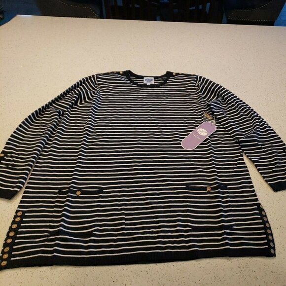 DG2 by Diane Gilman Women's Sweater Sz 2X Blue white stripes NWT Tunic - Picture 1 of 8